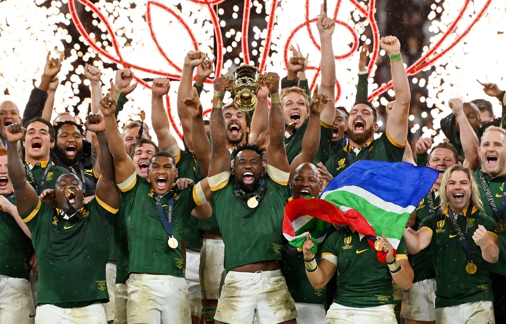 image of South African team with World Cup trophy