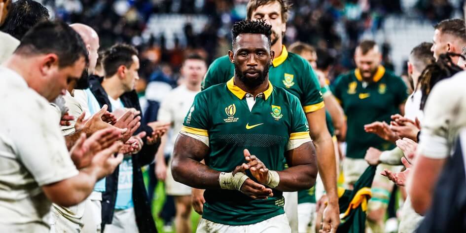 Kolisi in Sprinkbok Uniform leading the team into the tunnel after beating England