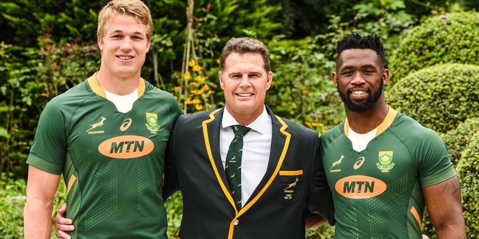 Kolisi in Sprinkbok Uniform with Coach and Pieter-Steph Du Toit